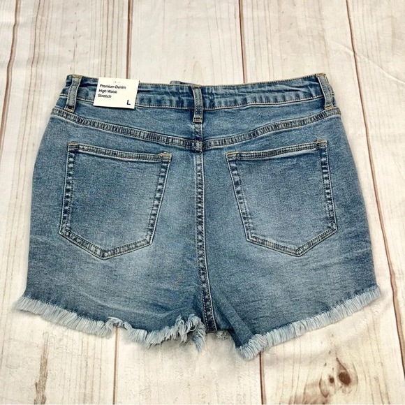 Love Tree Denim Shorts High Waist Distressed Cut Off Jean Shorts NEW Sz L - Picture 10 of 11